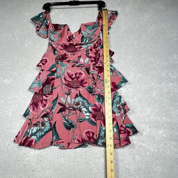 For Love and Lemons Flamenco Mini Dress M Pink Tiered Ruffle Off the Shoulder - Picture 6 of 10